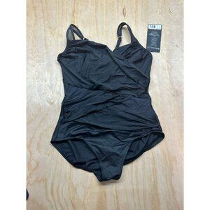 NWTs Miraclesuit Madero Swimsuit 18 DD Illusion Sheer Mesh Panel Slimming Black